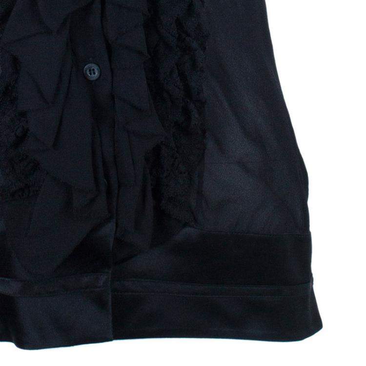 Pre Owned Just Cavalli Black Ruffle Detail Top M