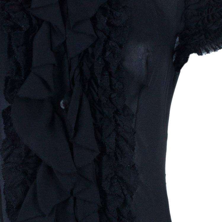 Pre Owned Just Cavalli Black Ruffle Detail Top M