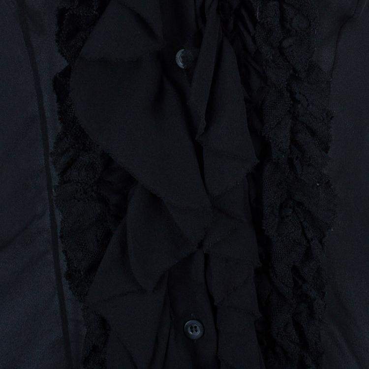 Pre Owned Just Cavalli Black Ruffle Detail Top M