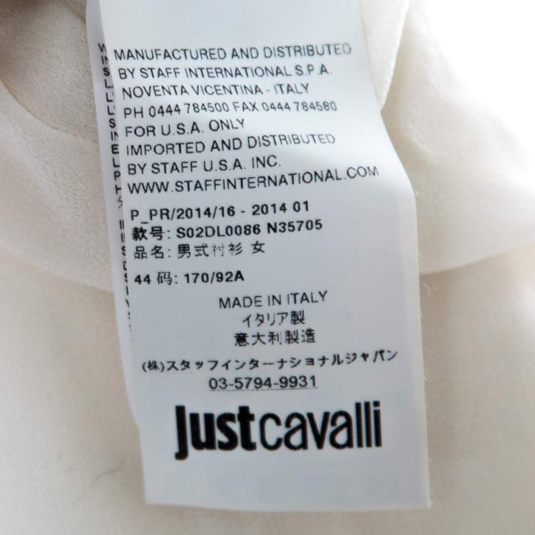 Pre Owned Just Cavalli White Crepe Ruffled Cuff Lace Neck Trim Detail Studded Blouse M