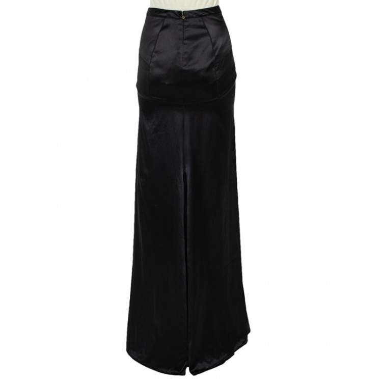 Pre Owned Just Cavalli Black Satin Maxi Skirt M