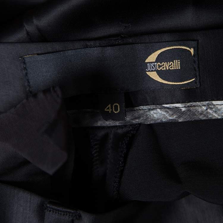 Pre Owned Just Cavalli Black Wool Logo Plaque Detail Straight Fit Trousers S