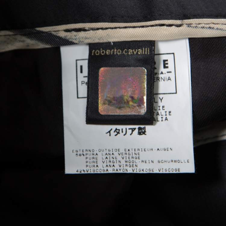 Pre Owned Just Cavalli Black Wool Logo Plaque Detail Straight Fit Trousers S