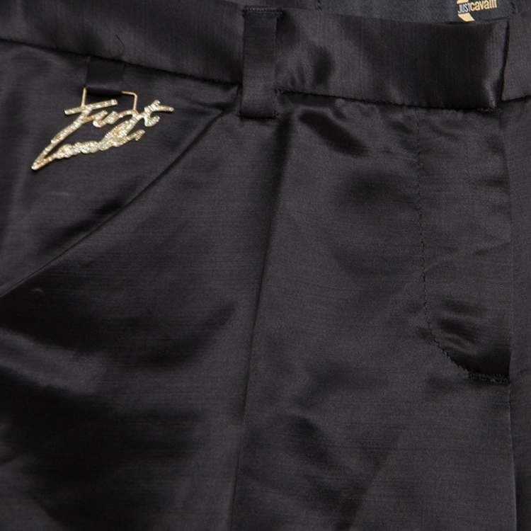 Pre Owned Just Cavalli Black Wool Logo Plaque Detail Straight Fit Trousers S