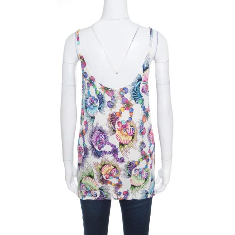 مملوكة مسبقًا Just Cavalli Multicolor Shell Printed Jersey Cowl Neck Sleeveless Top M