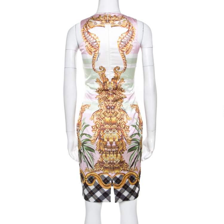 Pre Owned Just Cavalli Multicolor Printed Satin Square Neck Sleeveless Dress S