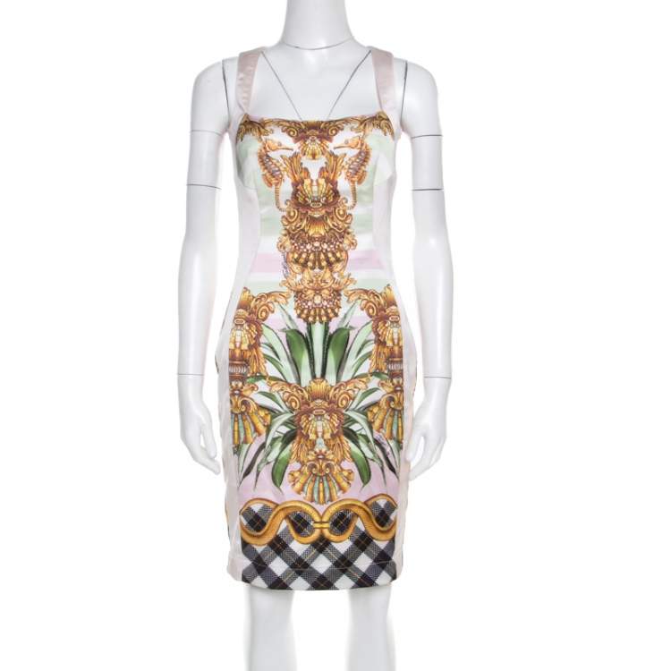 Pre Owned Just Cavalli Multicolor Printed Satin Square Neck Sleeveless Dress S