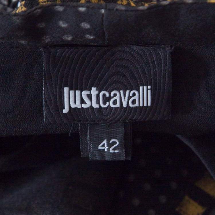 Pre Owned Just Cavalli Black Geometric Print Belted Long Sleeve Dress M