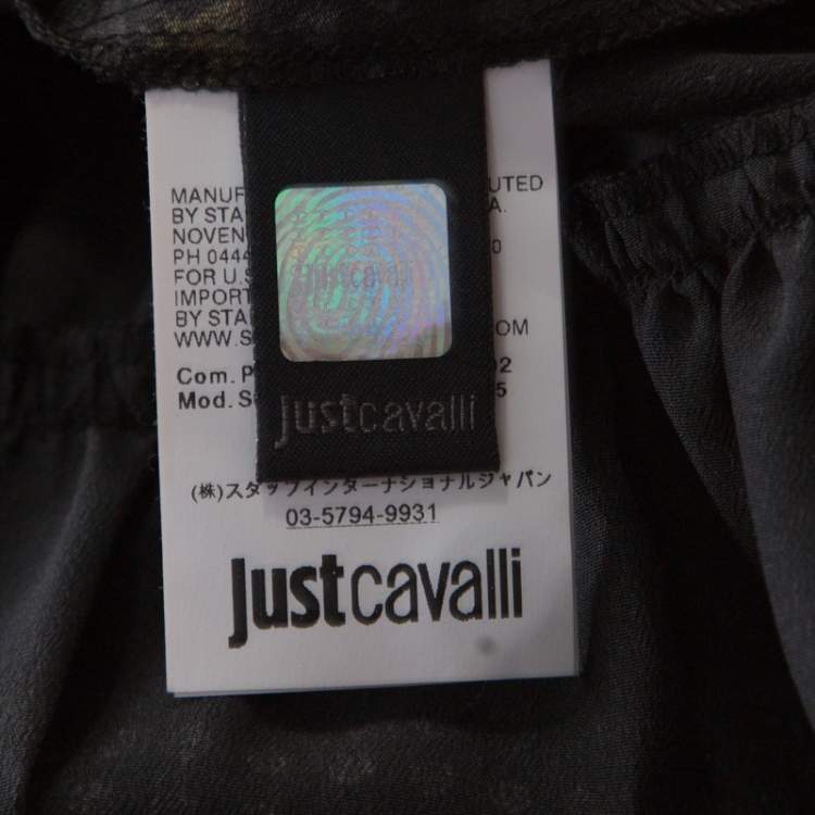 Pre Owned Just Cavalli Black Geometric Print Belted Long Sleeve Dress M