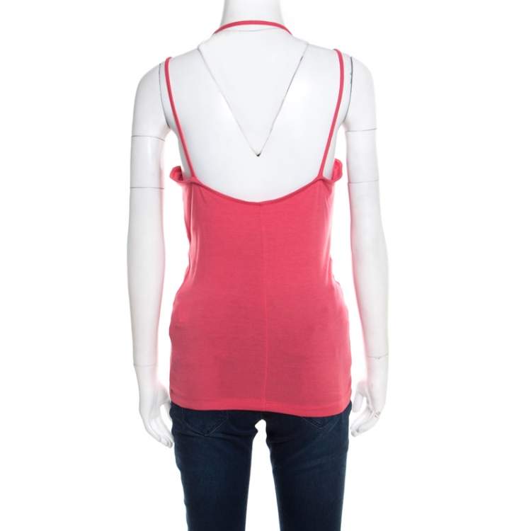 Pre Owned Just Cavalli Pink jersey Metallic Rubber Print Tank Top S