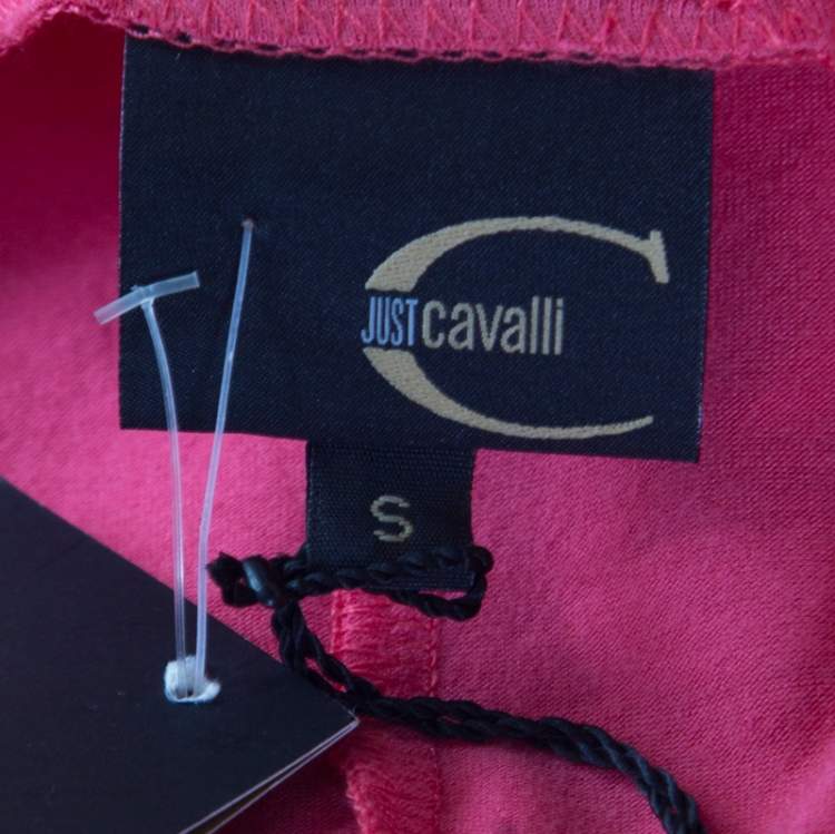 Pre Owned Just Cavalli Pink jersey Metallic Rubber Print Tank Top S