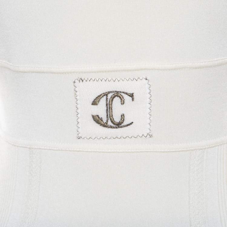Pre Owned Just Cavalli Cream Rib Knit Long Sleeve Fitted Top M