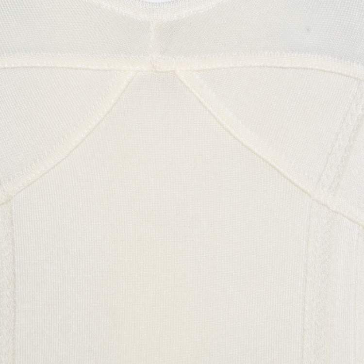 Pre Owned Just Cavalli Cream Rib Knit Long Sleeve Fitted Top M