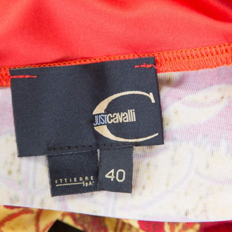 مملوكة مسبقًا Just Cavalli Red and Yellow Printed Jersey Sleeveless Midi Dress S