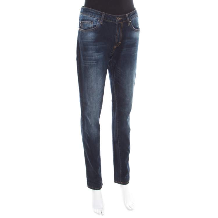 Pre Owned Just Cavalli Indigo Dark Wash Faded Effect Denim Straight Fit Jeans M