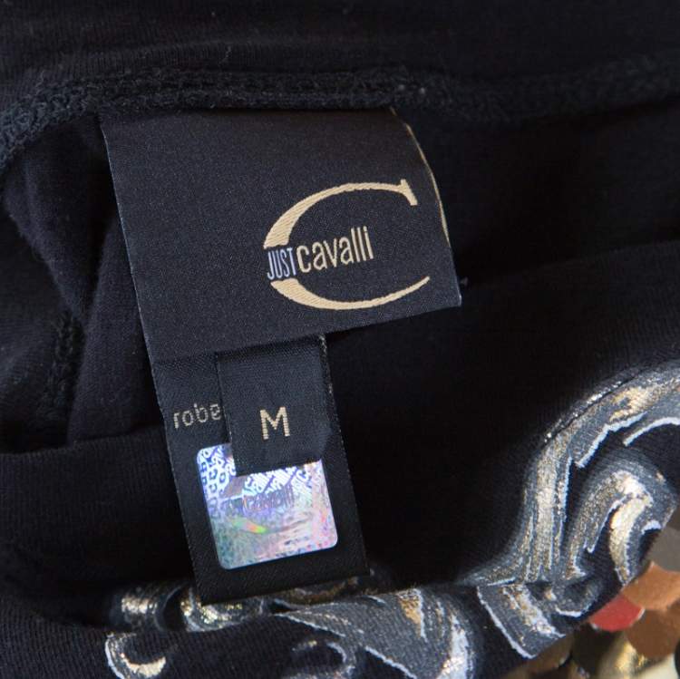 Pre Owned Just Cavalli Black Cotton Jersey Sequin Paillette Embellished T-Shirt M