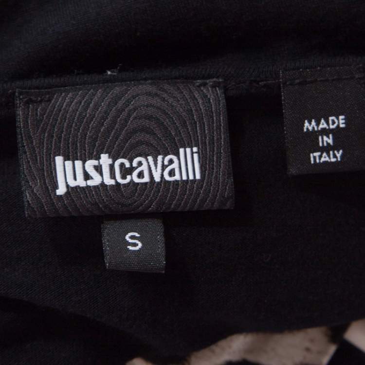 Pre Owned Just Cavalli Black Jersey Animal Printed Trim Scoop Neck T-Shirt S