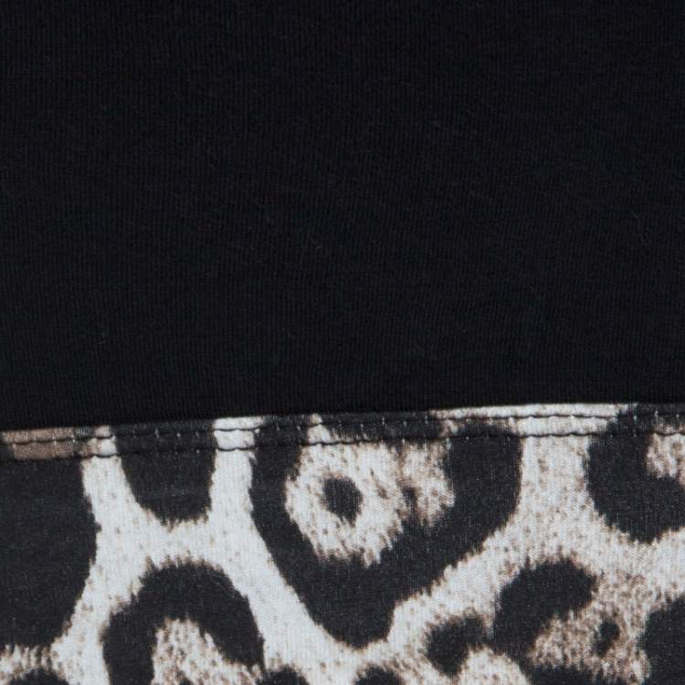Pre Owned Just Cavalli Black Jersey Animal Printed Trim Scoop Neck T-Shirt S