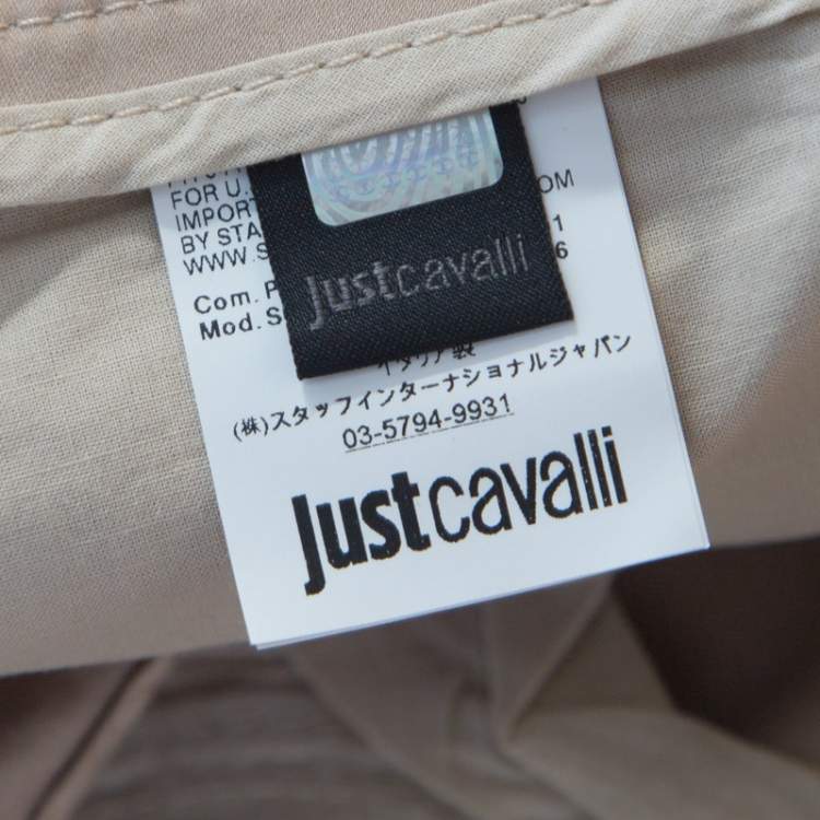 Pre Owned Just Cavalli  Beige Stretch Cotton Contrast Cuff Detail Mini Shorts S