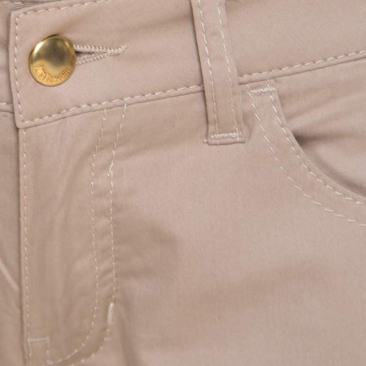 Pre Owned Just Cavalli  Beige Stretch Cotton Contrast Cuff Detail Mini Shorts S