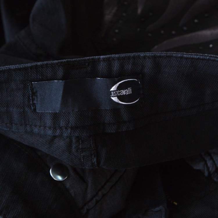 Pre Owned Just Cavalli Black Washed Denim Crystal Embellished Skinny Jeans M
