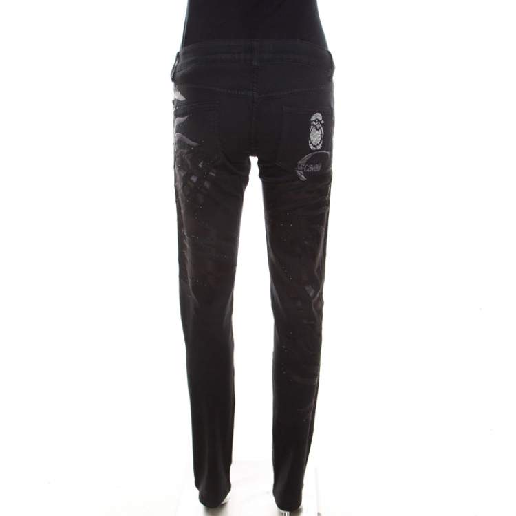 Pre Owned Just Cavalli Black Washed Denim Crystal Embellished Skinny Jeans M