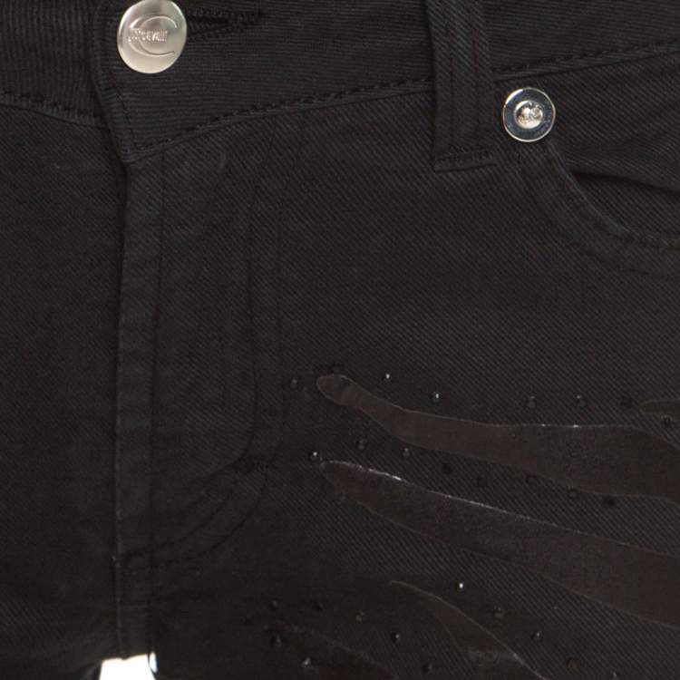 Pre Owned Just Cavalli Black Washed Denim Crystal Embellished Skinny Jeans M