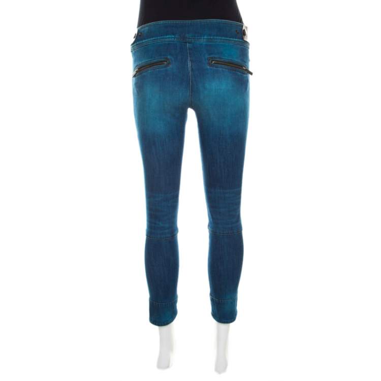 Pre Owned Just Cavalli Indigo Pigment Overdyed Denim Zipper Detail Tapered Jeans S
