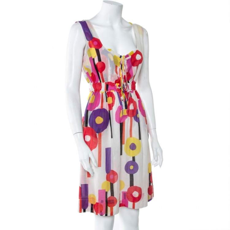 مملوكة مسبقًا Just Cavalli Multicolor Geometric Print Cotton Voile Sleeveless Dress M