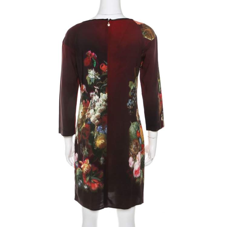 Pre Owned Just Cavalli Multicolor Floral and Fruit Print Stretch Crepe Dress S 