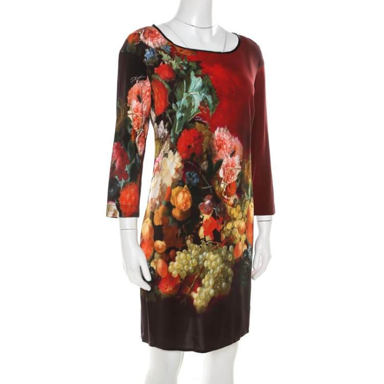 Pre Owned Just Cavalli Multicolor Floral and Fruit Print Stretch Crepe Dress S 