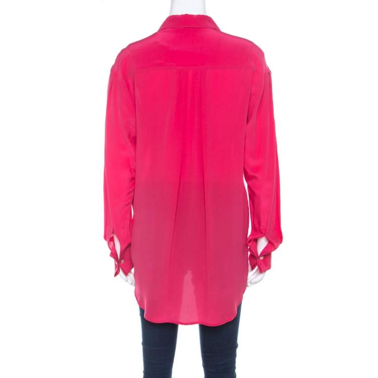 Pre Owned Just Cavalli Pink Silk Pleated Front Rolled Cuff Detail Blouse M 