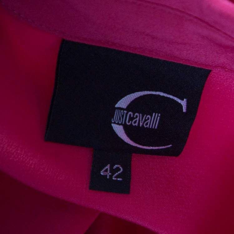 Pre Owned Just Cavalli Pink Silk Pleated Front Rolled Cuff Detail Blouse M 
