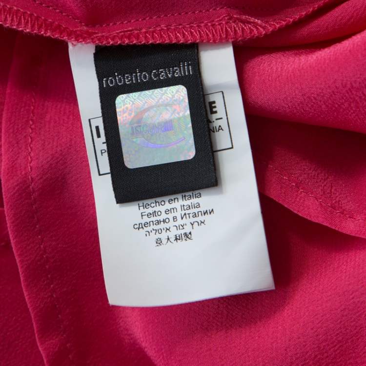 Pre Owned Just Cavalli Pink Silk Pleated Front Rolled Cuff Detail Blouse M 