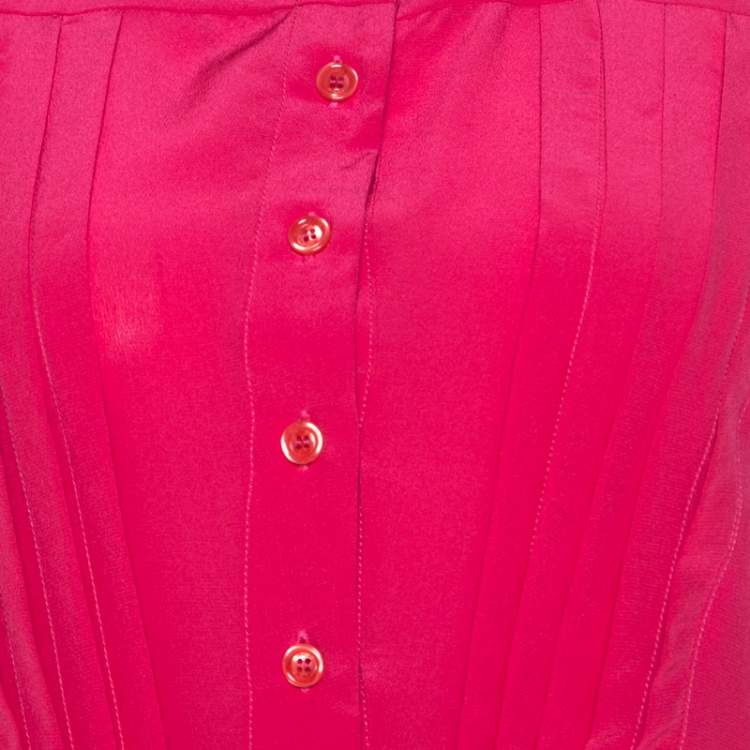 Pre Owned Just Cavalli Pink Silk Pleated Front Rolled Cuff Detail Blouse M 