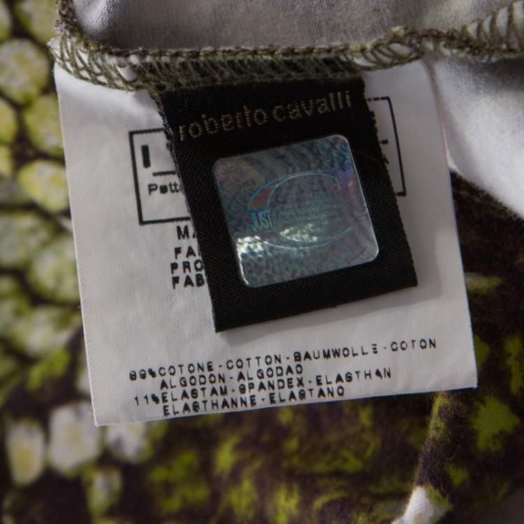 Pre Owned Just Cavalli Green Cotton Animal Print One Shoulder Top M 