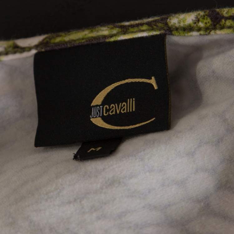 Pre Owned Just Cavalli Green Cotton Animal Print One Shoulder Top M 