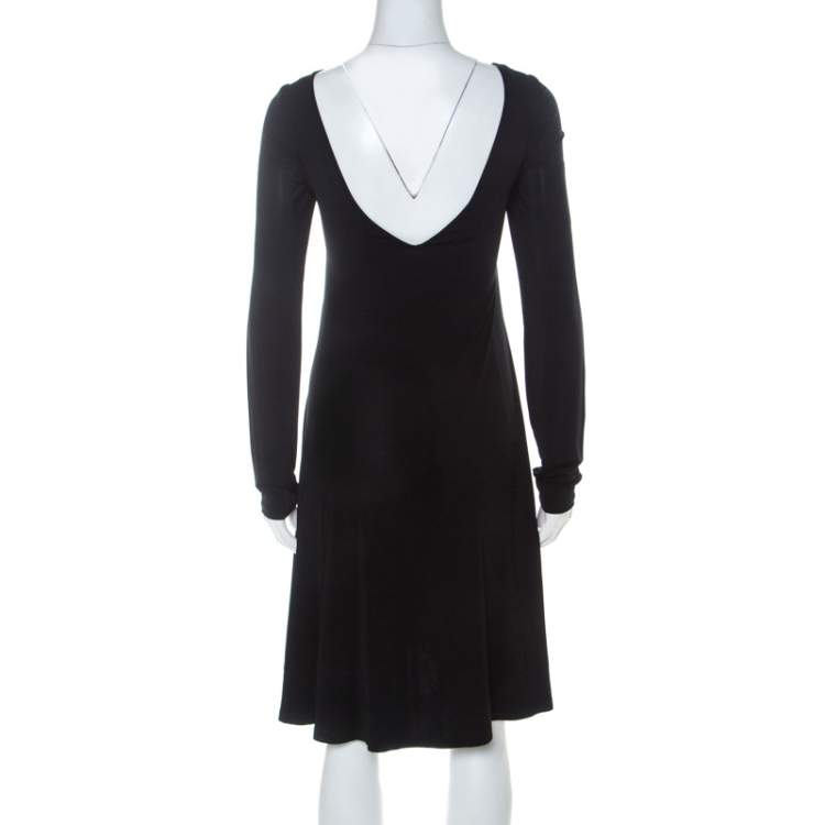 Pre Owned Just Cavalli Black Jersey U Front Metal Detail Flared Midi Dress L 