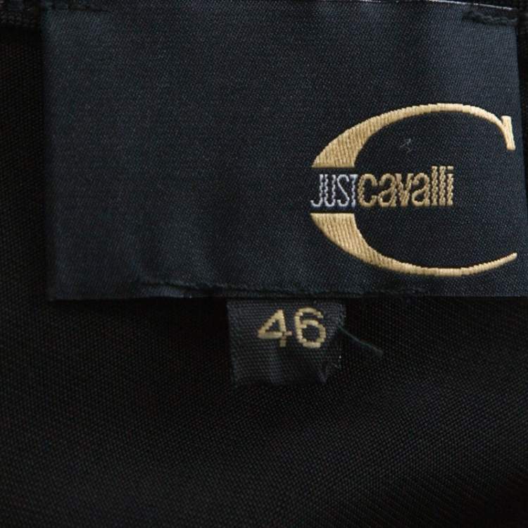 Pre Owned Just Cavalli Black Jersey U Front Metal Detail Flared Midi Dress L 