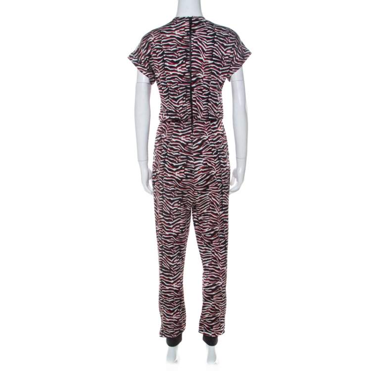 Pre Owned Just Cavalli Multicolor Zebra Print Fold Over Neck Jumpsuit S