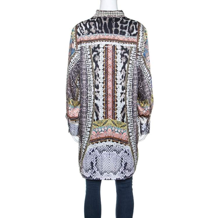 Pre Owned Just Cavalli Multicolor Printed Satin Button Front Blouse M