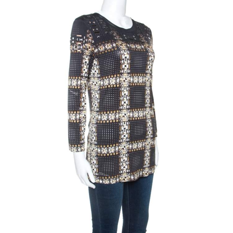 Pre Owned Just Cavalli Black Printed Knit Stud Embellished Long Sleeve Top  M