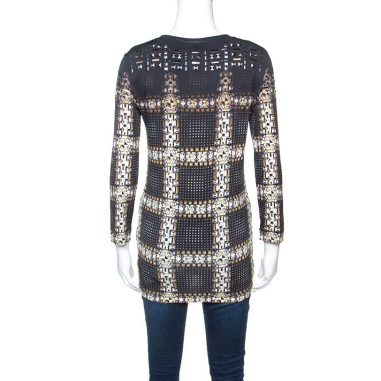Pre Owned Just Cavalli Black Printed Knit Stud Embellished Long Sleeve Top  M