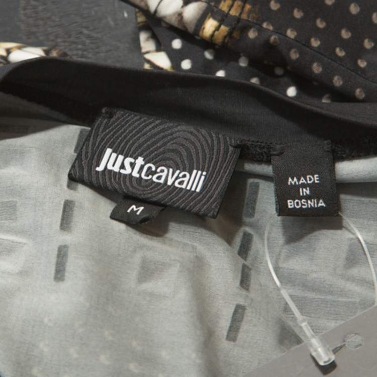 Pre Owned Just Cavalli Black Printed Knit Stud Embellished Long Sleeve Top  M