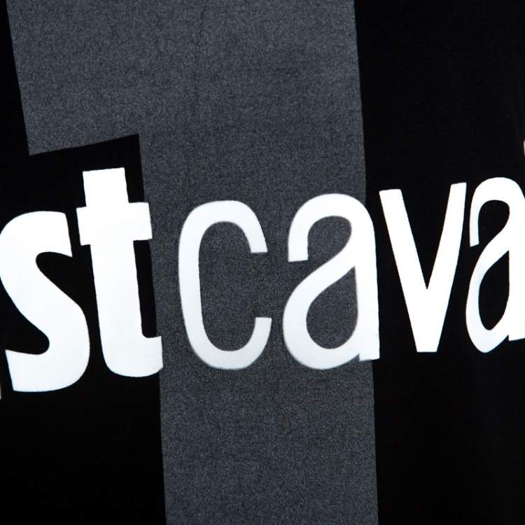 مملوكة مسبقًا Just Cavalli Black Logo Print Jersey Oversized T-shirt XXS