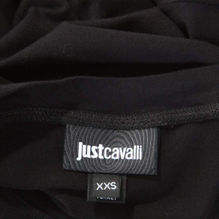 مملوكة مسبقًا Just Cavalli Black Logo Print Jersey Oversized T-shirt XXS