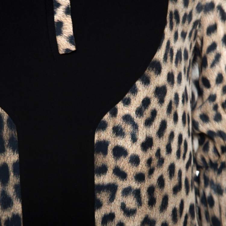 مملوكة مسبقًا Just Cavalli Beige Leopard Print Silk Contrast Trim Detail Blouse S
