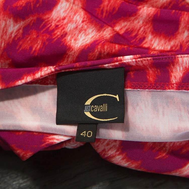 مملوكة مسبقًا Just Cavalli Red Leopard Print Ruched Detail Top S