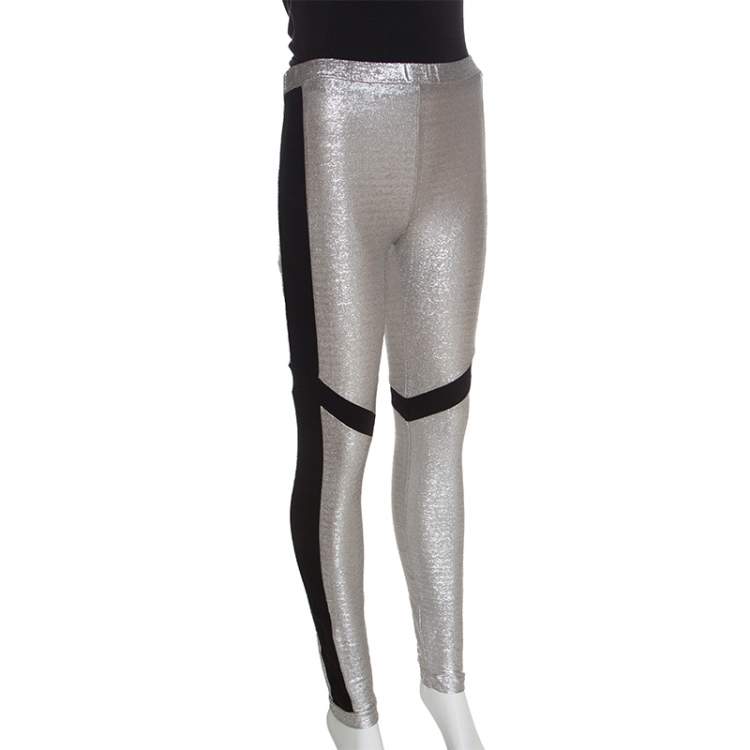 Pre Owned Just Cavalli Metallic Patched Stretch Knit Leggings M