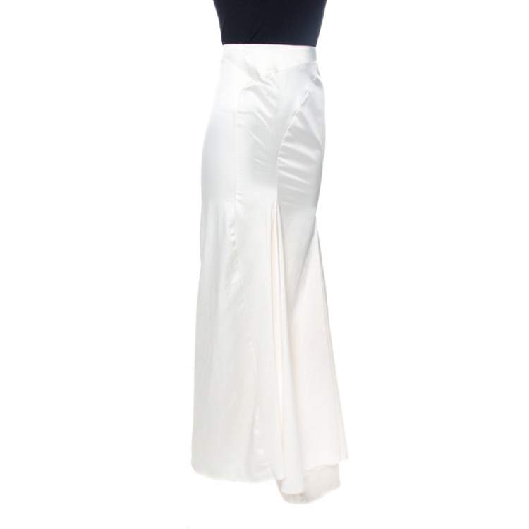 Pre Owned Just Cavalli Cream Silk Satin Flared Maxi Skirt M
